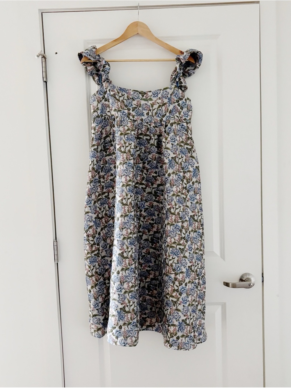 Aureum Quilted Floral Ruffle Strap Midi Dress Cottagecore